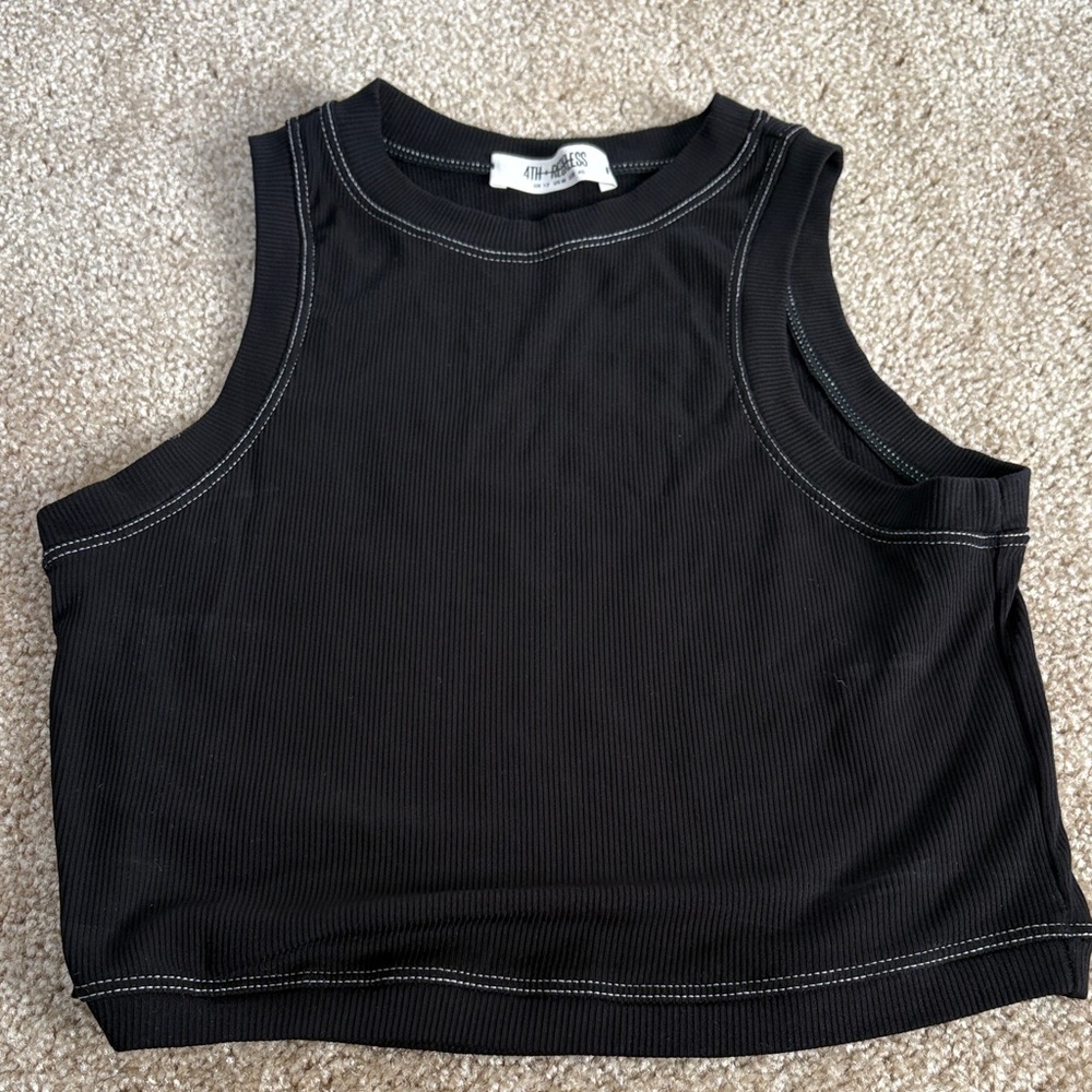 Black Ribbed Sleeveless Top